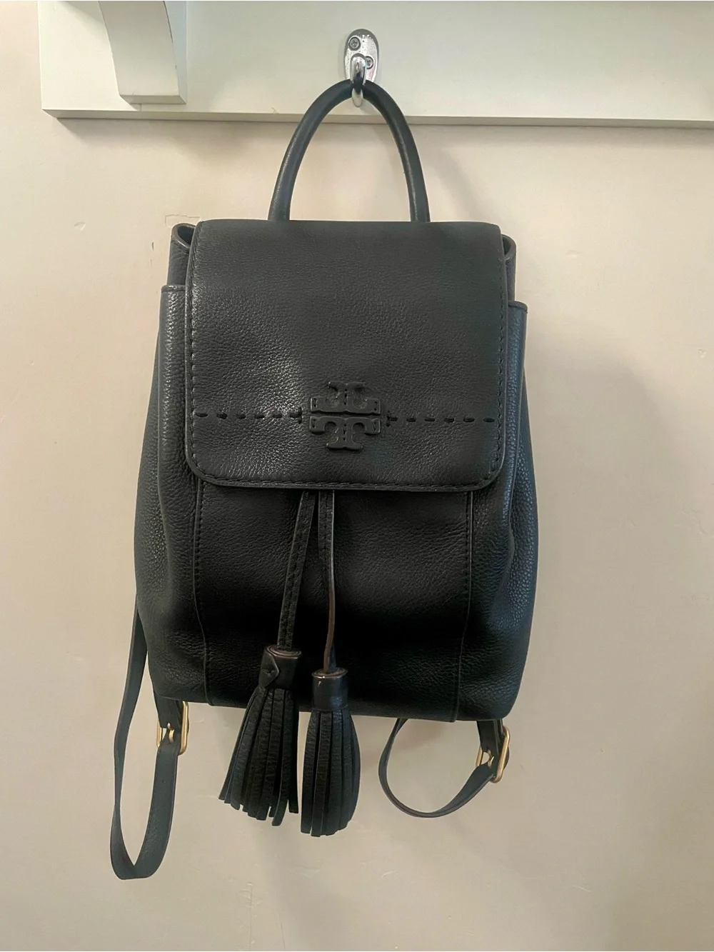 Tory Burch Black Leather Tassel McGraw Backpack